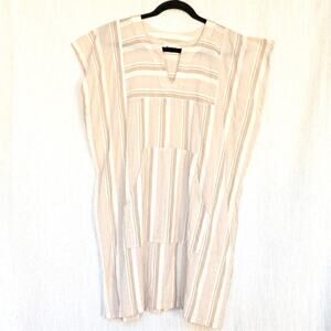 Pietsie Sayulita Sand Striped Cotton V-neck Tunic Mini Short Dress, size S